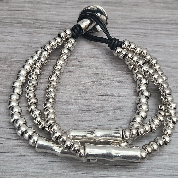 BAMBOO • Boho bracelet • Silver plated beads and real leather - Picture 5 of 12